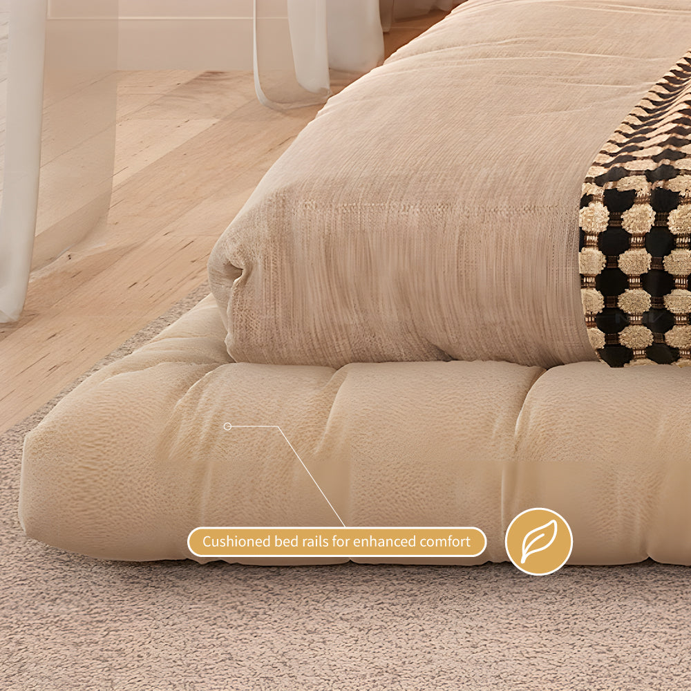 Minimalist Japanese-Style Tatami Bed Fabric Steel-Wood Slatted Frame