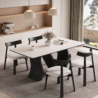 Creative S-shaped Walnut Base Round Dining Table with Marble Effect Surface