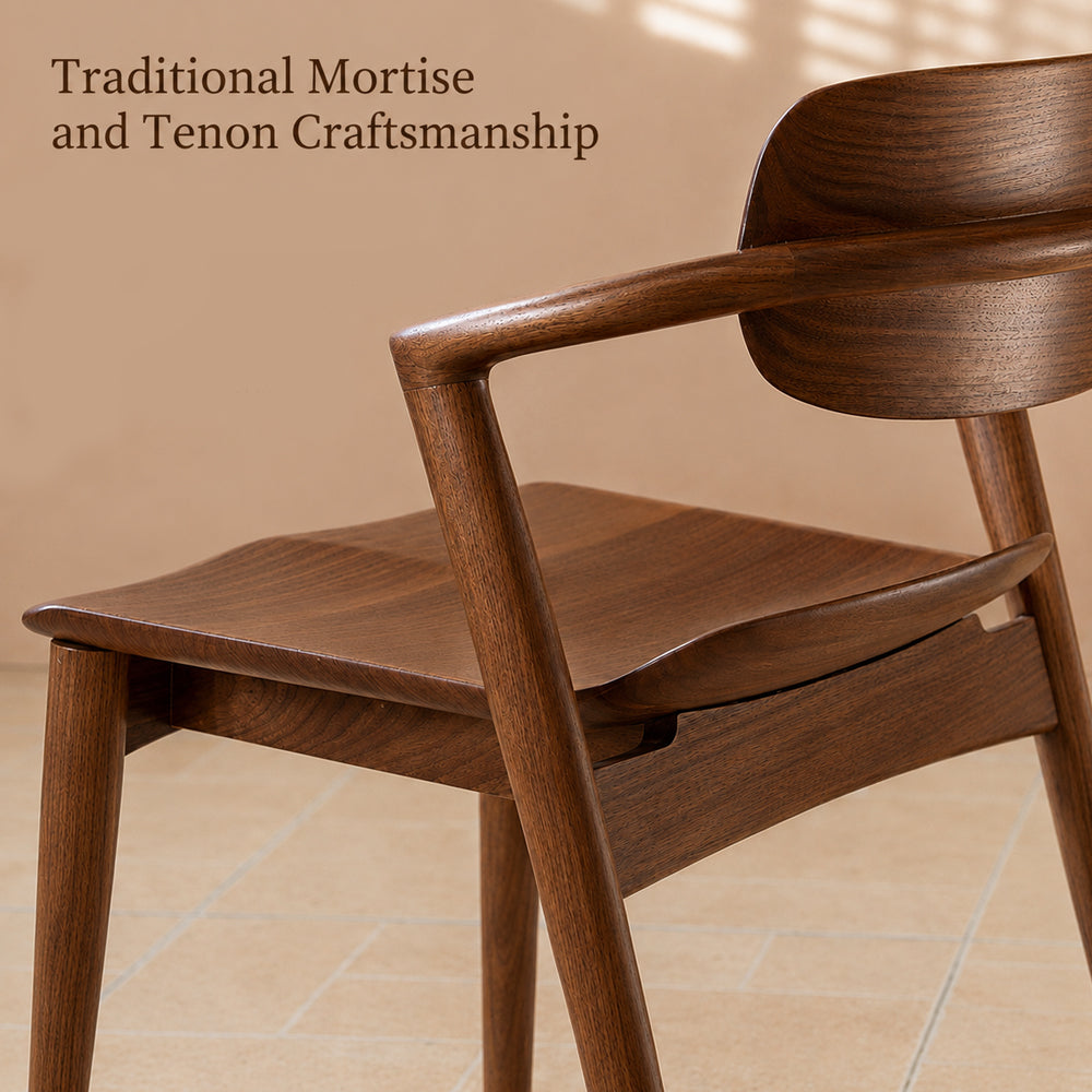 Mid-Century Solid Wood Dining Chair with Curved Armrests 1 Piece
