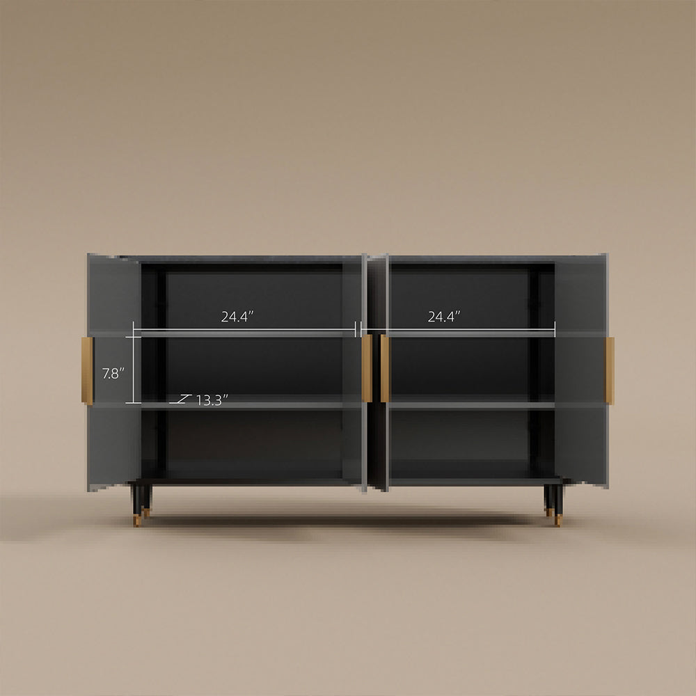 59'' Modern Luxury Elegant Gray and Gold Sideboard with Shelves