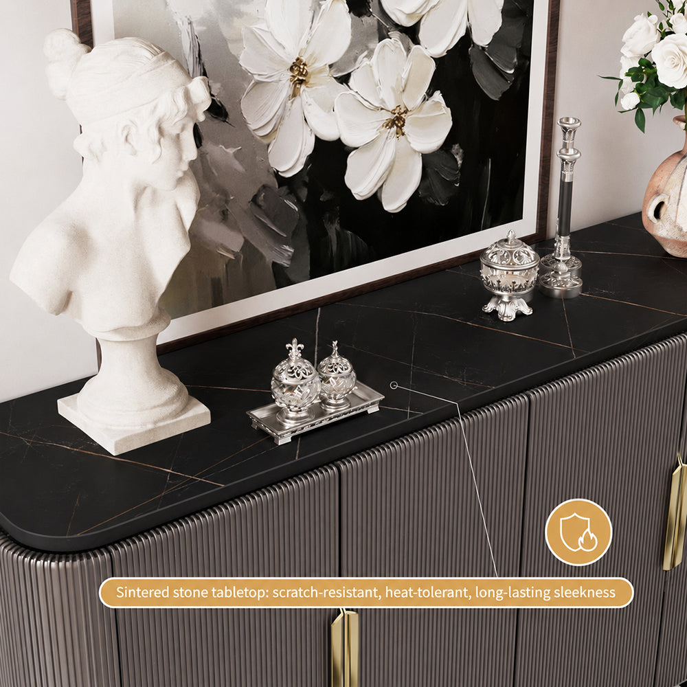 59'' Modern Luxury Elegant Gray and Gold Sideboard with Shelves