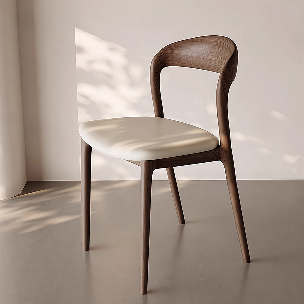Modern Minimalist Dining Chair Faux Leather Seat Solid Wood Frame Black and Beige Accent Chair 1 Piece