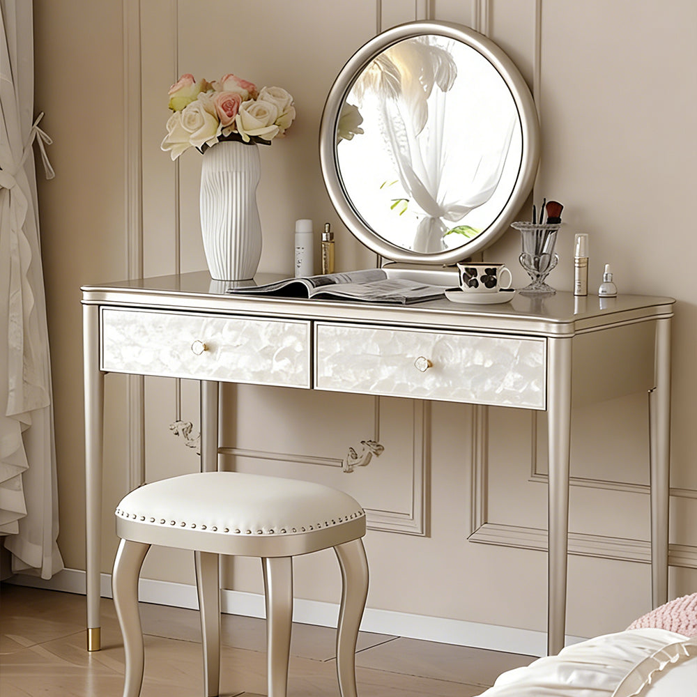 45.6'' Modern Luxury Vanity Desk Shell Inlay Finish Makeup Table with Mirror and Drawers