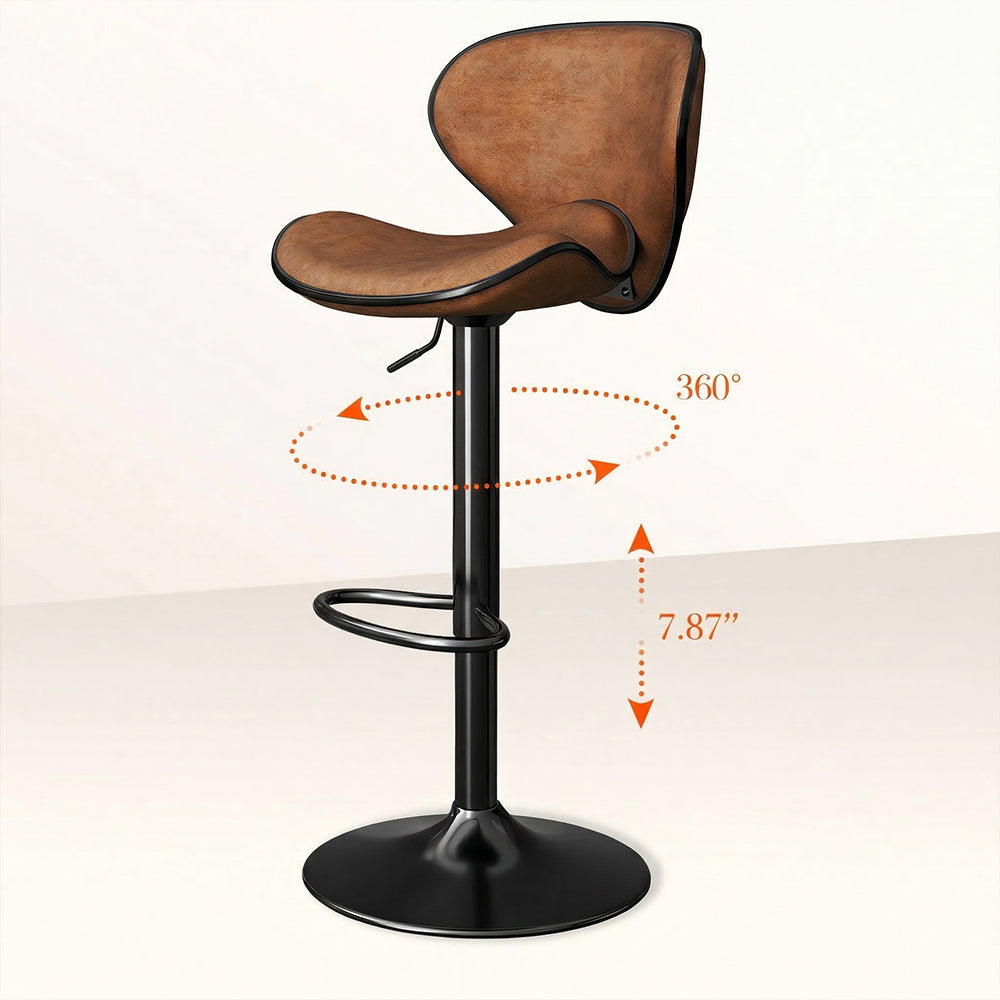 Modern Adjustable Swivel Bar Stool Brown Faux Leather Seat Black Metal Base Counter Height Bar Chair 1 Piece