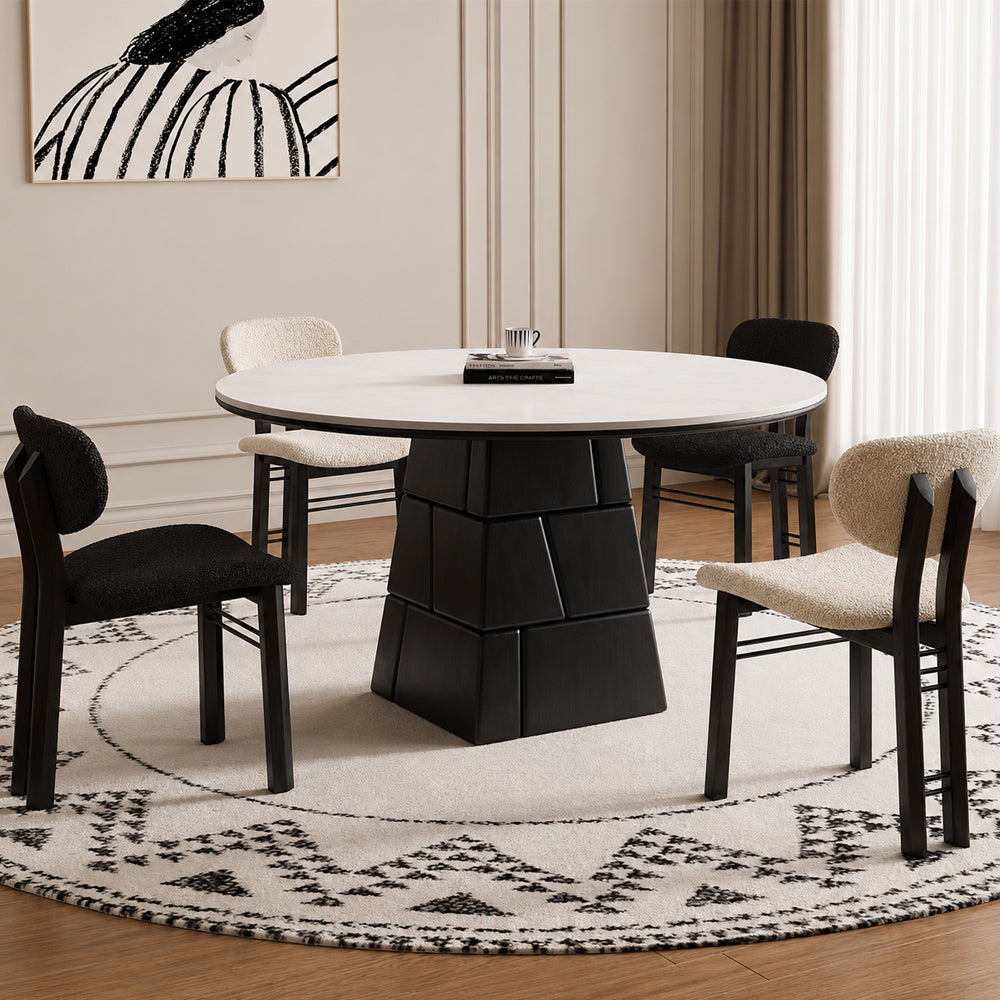 47.2" Modern Round Dining Table with Sintered Stone Top and Geometric Pedestal Base