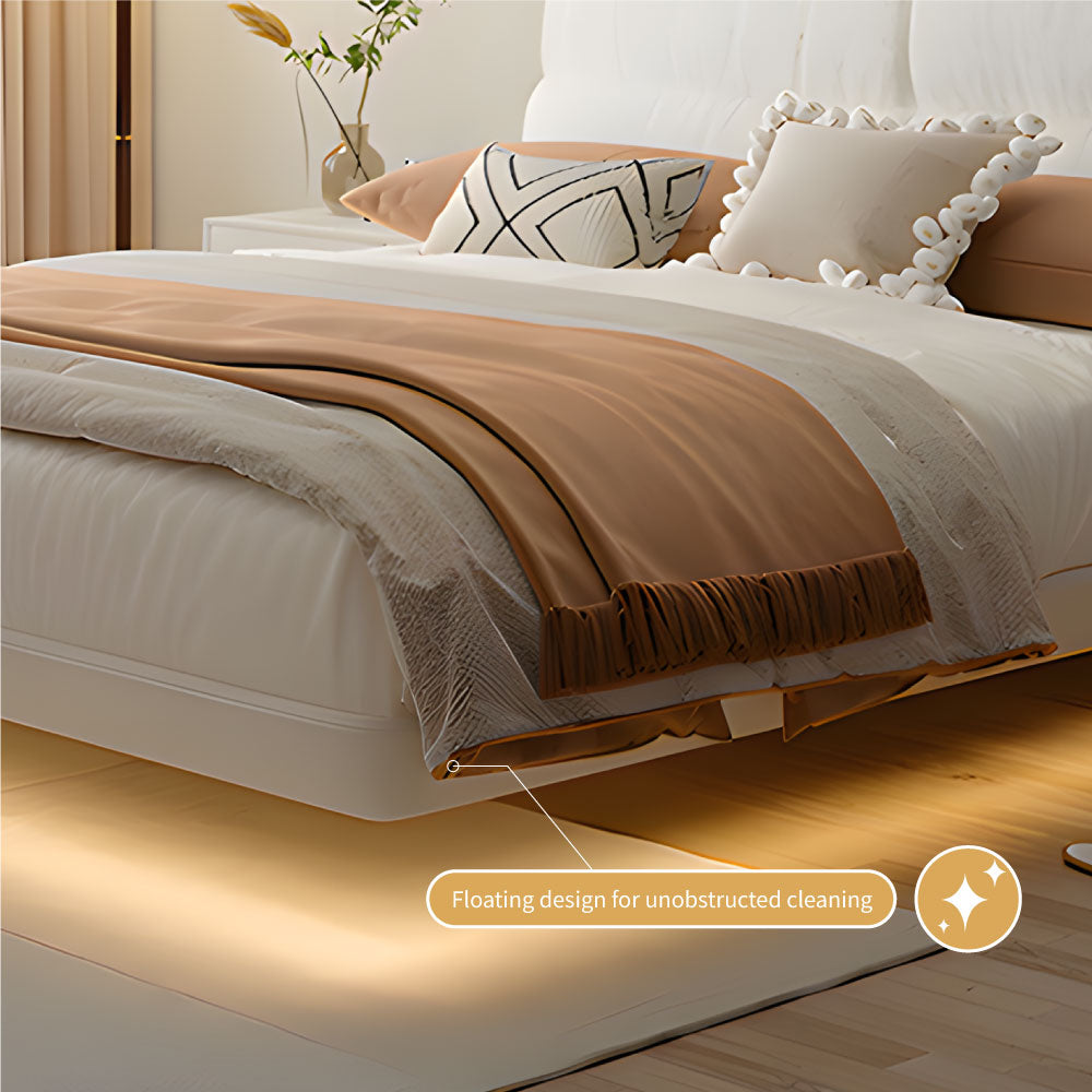 Modern Minimalist Bed with Elegant LED Lighting and Plush Upholstered Headboard for a Luxurious Bedroom Retreat