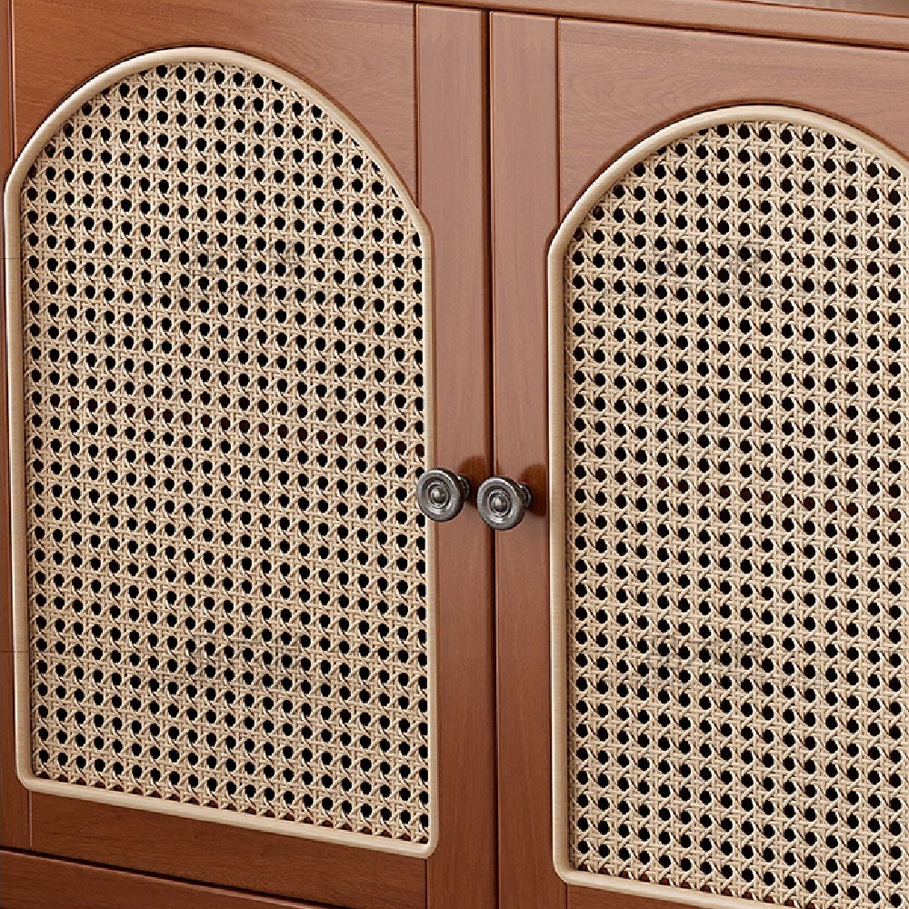 Walnut Sideboard with Rattan Arched Doors Ideal Storage Solution for Dining Room and Kitchen