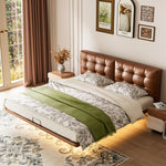 Load image into Gallery viewer, Modern Floating Bed with LED Lighting &amp; Upholstered Headboard
