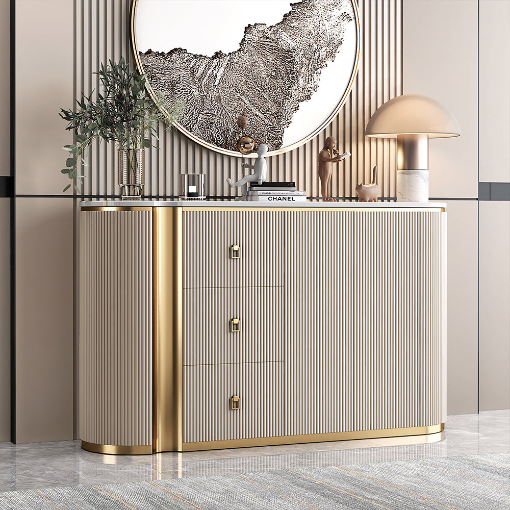 58.5'' Modern Luxe Sideboard with 3 Drawers Khaki & Gold Elegance