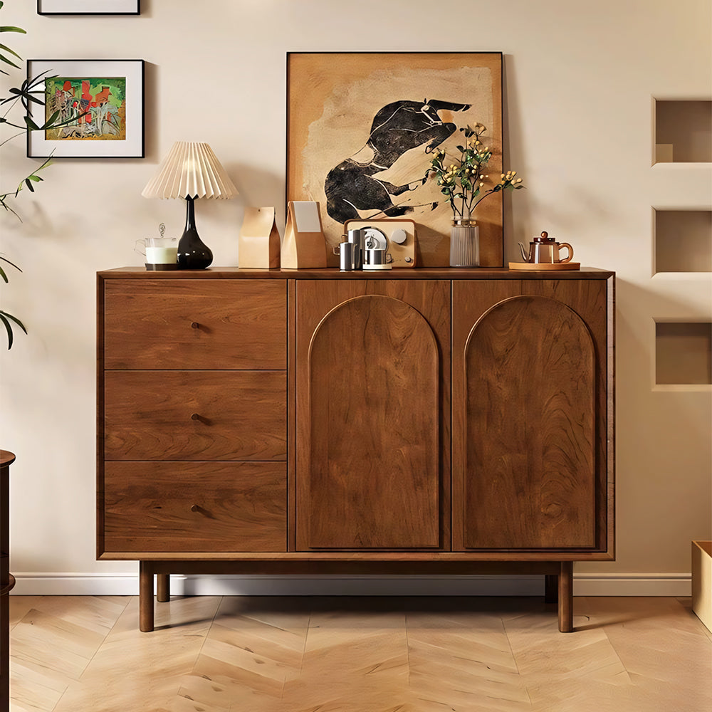 47.2''/62.9'' Modern Solid Wood Sideboard Cabinet Storage Buffet with Drawers & Arched Door Design