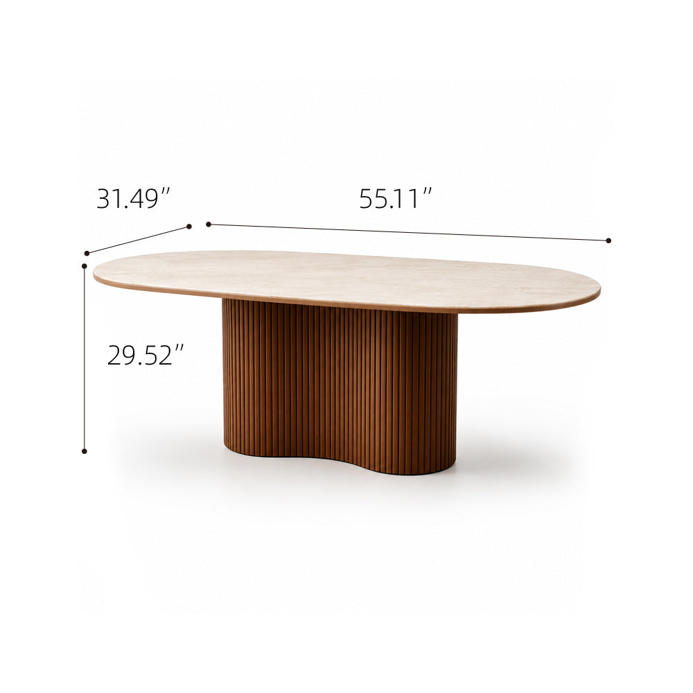 Sculptural Fluted Base Oval Dining Table with Sintered Stone Top