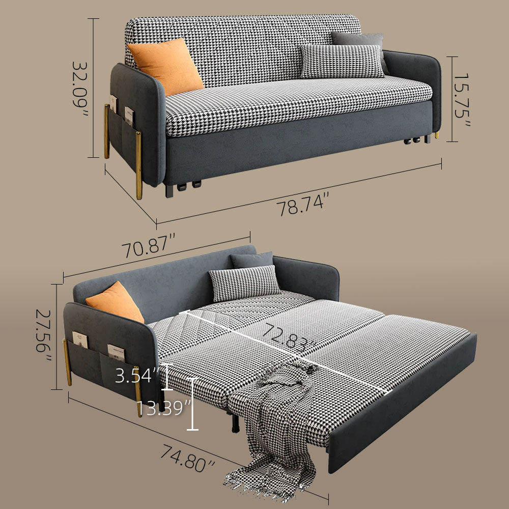 Modern Velvet Sofa Bed with Storage & Metal Frame