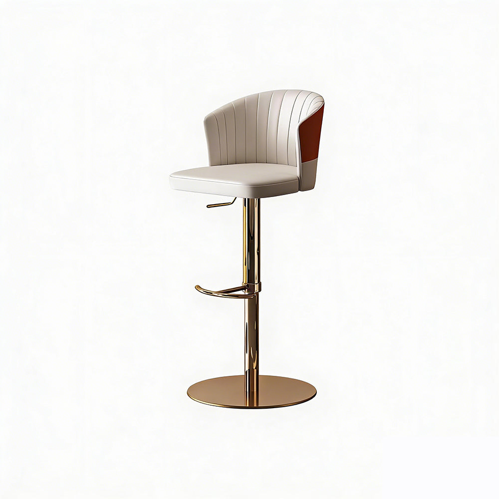 Modern Adjustable Swivel Bar Stool Cream Faux Leather Upholstered Counter Chair Stainless Steel Base 1 Piece