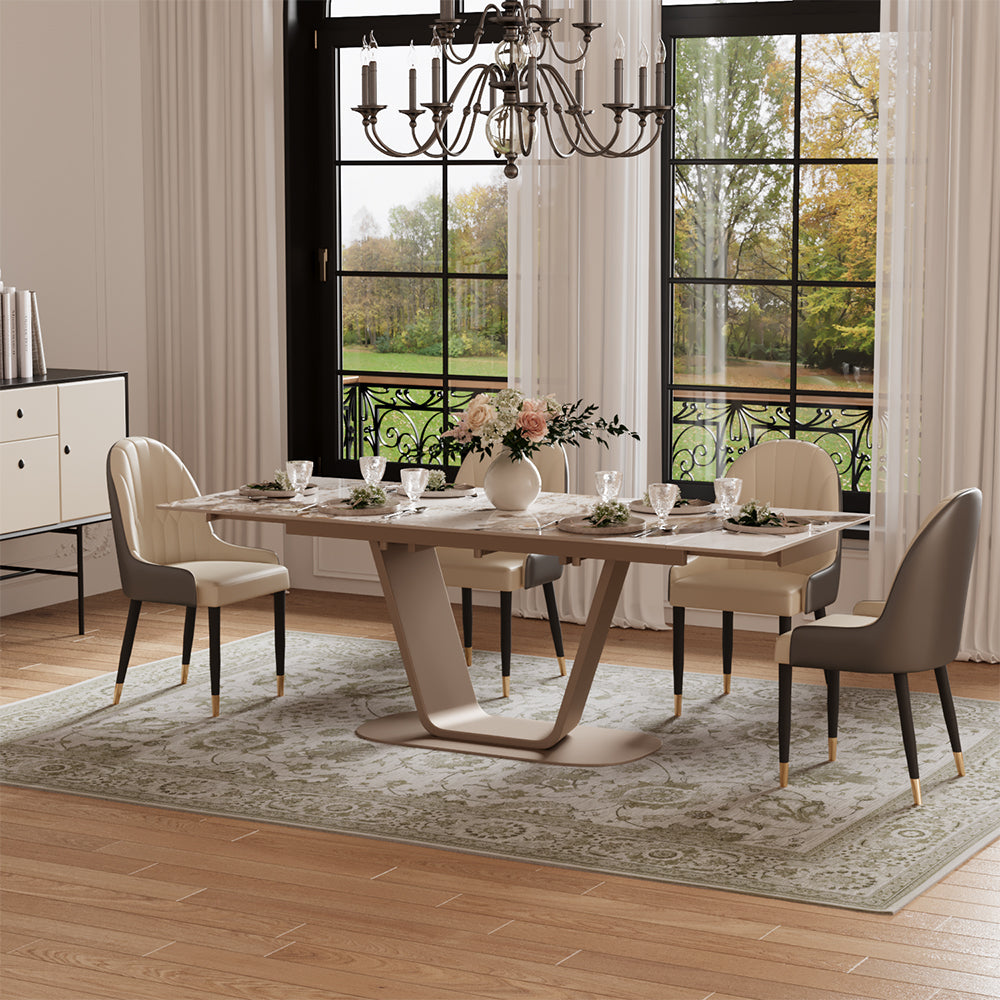 58"-81" Extendable Dining Table with Modern Patterned Stone Top