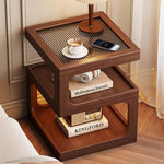 Load image into Gallery viewer, Modern Solid Wood Bedside Table with Fluted Glass Top Multi Layer Storage Nightstand
