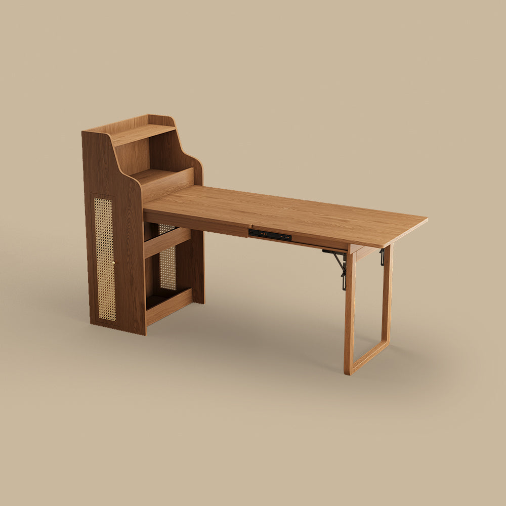 69" Rattan Cabinet Murphy Dining Table Set with USB Charging