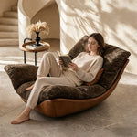 Load image into Gallery viewer, Modern Lounge Accent Chair Faux Leather Base Plush Fabric Cushion Low Profile Lazy Sofa Chair
