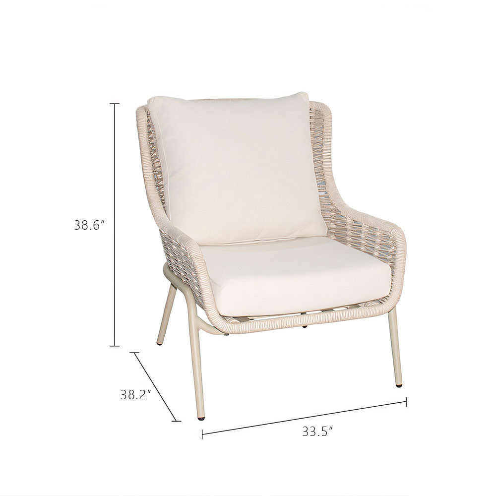 Modern Outdoor Lounge Chair with Woven Rope Frame and Weather Resistant Cushions