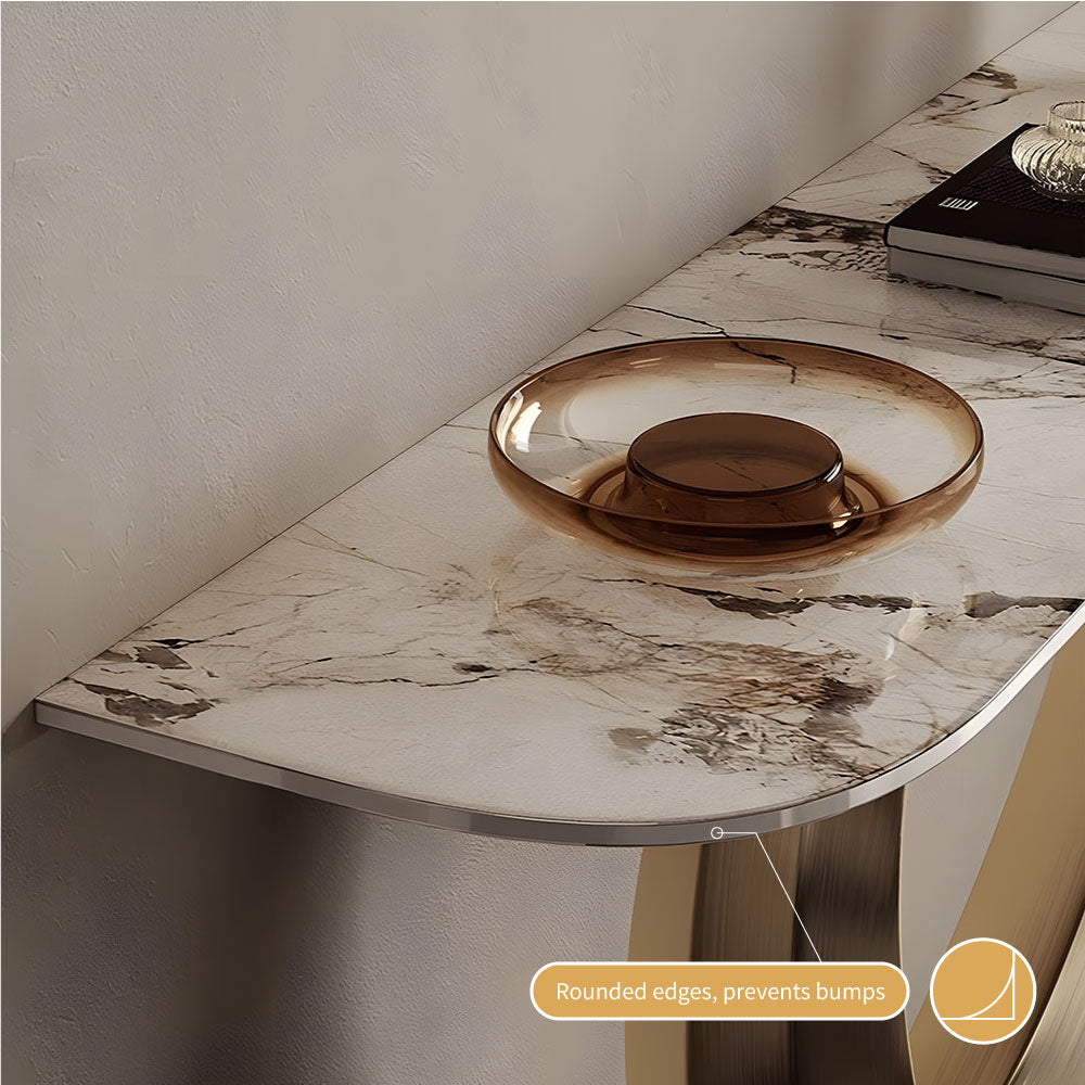 Elegant Heart-Shaped Base Console Table in Gold with Marble Top