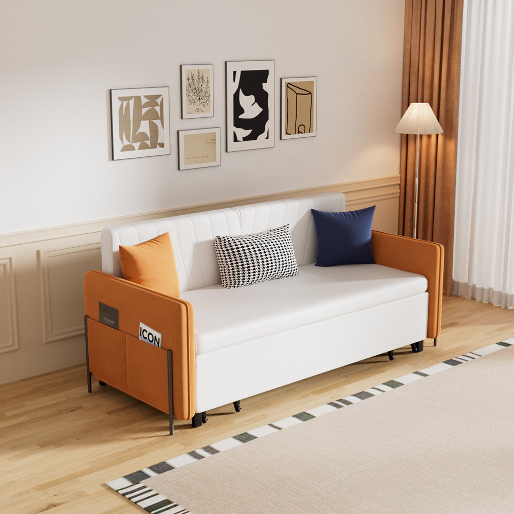 66.9"Convertible Sofa Bed Modern Minimalist Style with Side Pockets