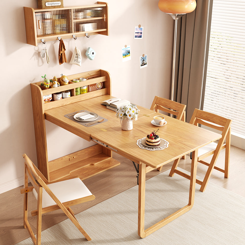62" Wall-Side Murphy Foldable Dining Table with Integrated Shelf Storage