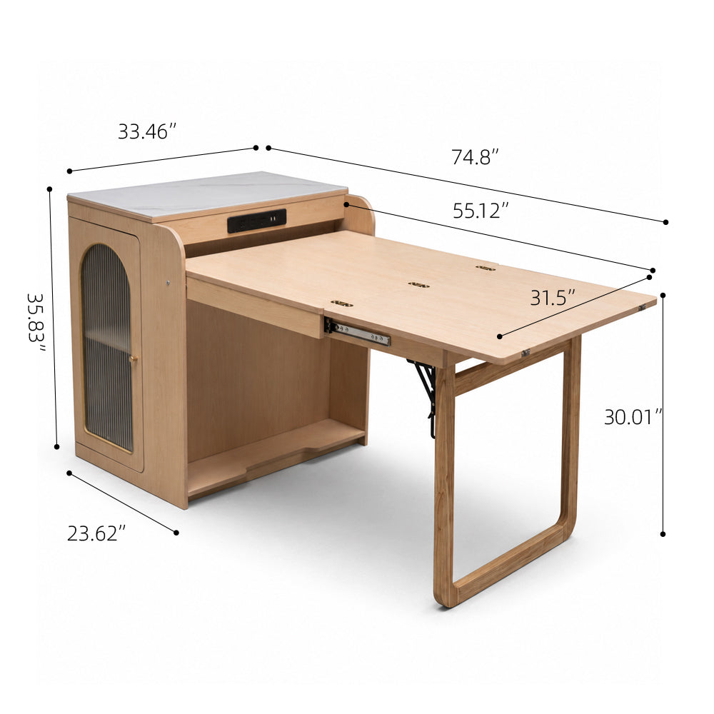 73" Freestanding Murphy Dining Table with Sintered Stone Cabinet Top