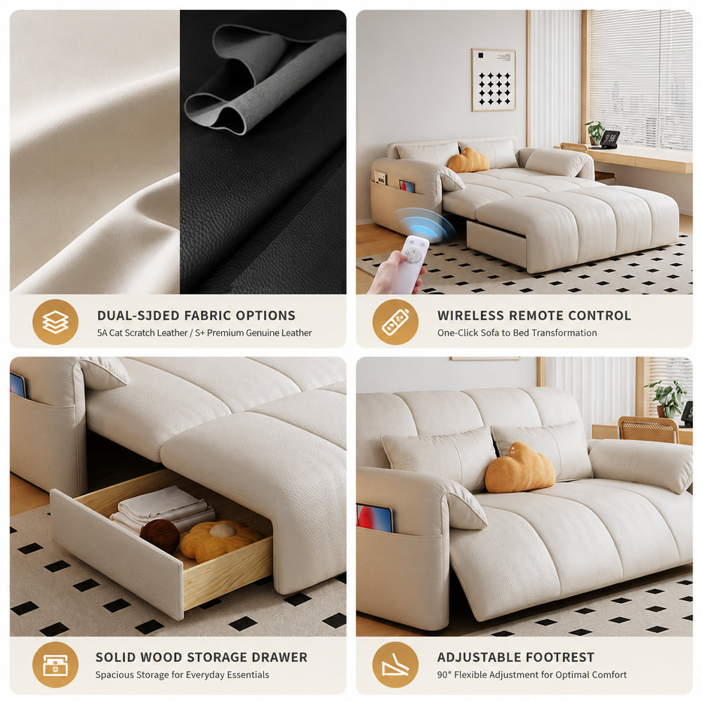 Modern Channel Wireless Control Tufted Scratch Resistance Synthetic Leather Sleeper Sofa Bed