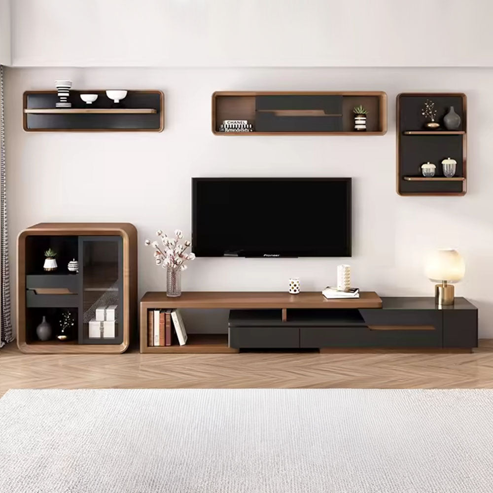 78.7" Modern Walnut & Black Adjustable TV Console Expandable Media Stand