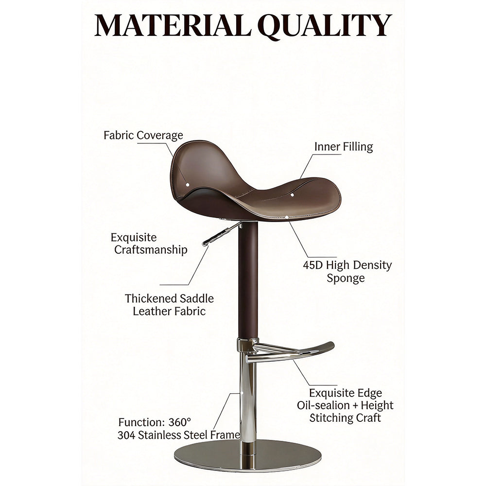 1-Piece Modern Adjustable Swivel Bar Stool with Faux Leather Seat Chrome Base