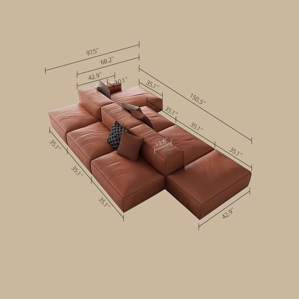 Modern Modular Top-Grain Leather Sectional Sofa