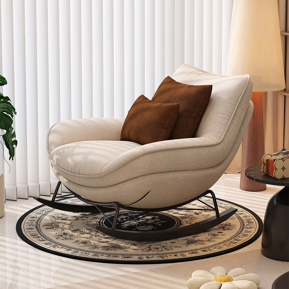 Modern Rocking Lounge Chair Upholstered Fabric Accent Chair with Curved Design and Metal Base