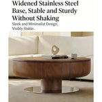 Load image into Gallery viewer, Modern Round Walnut Coffee Table Radial Veneer Design Metal Base
