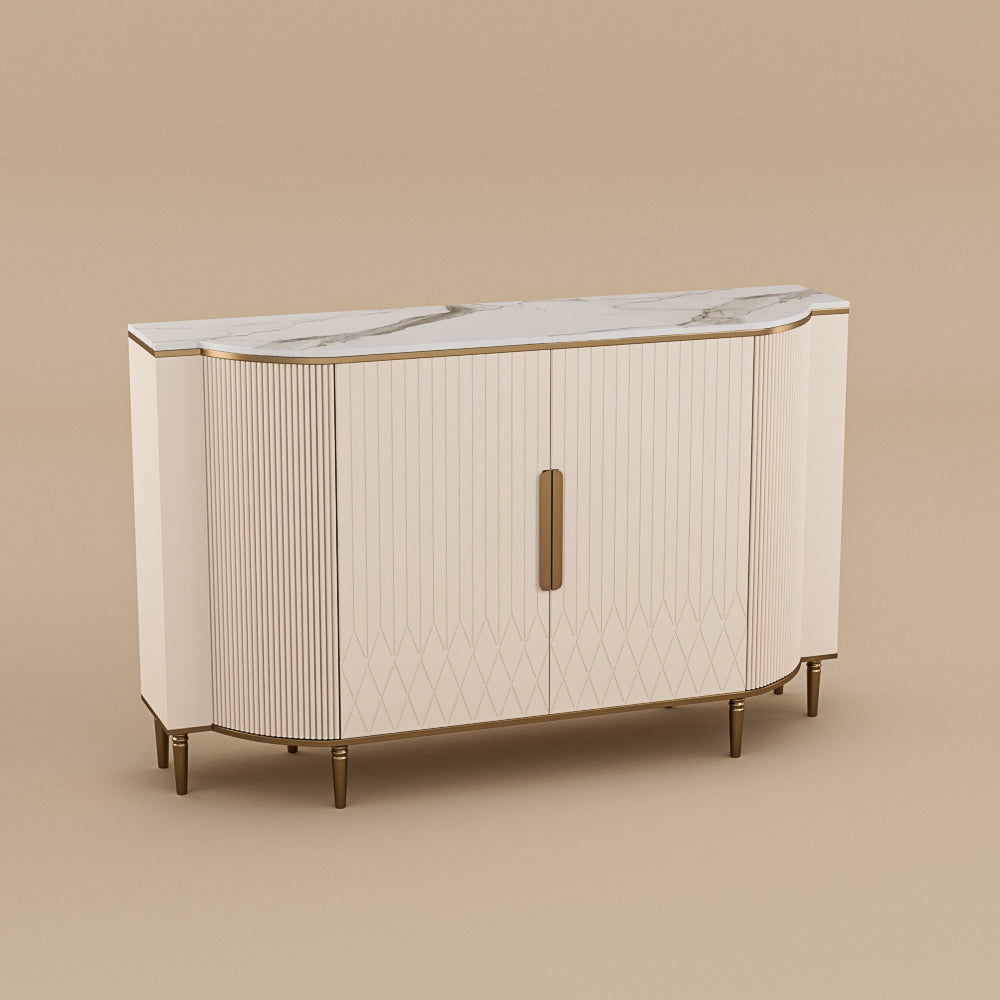 54.6" Elegant Cream White Sideboard Buffet Cabinet with Adjustable Shelves