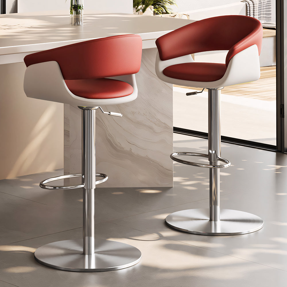 Modern Adjustable Swivel Bar Stool PU Leather Upholstered Counter Height Bar Chair with Stainless Steel Base 1 Piece
