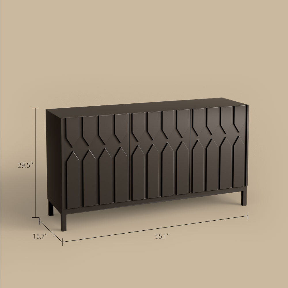 55.1'' Modern Geometric Black Sideboard Cabinet with Decorative Doors and Spacious Storage