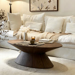 Load image into Gallery viewer, Modern Walnut Round Coffee Table with Pedestal Base Wood Grain Center Table
