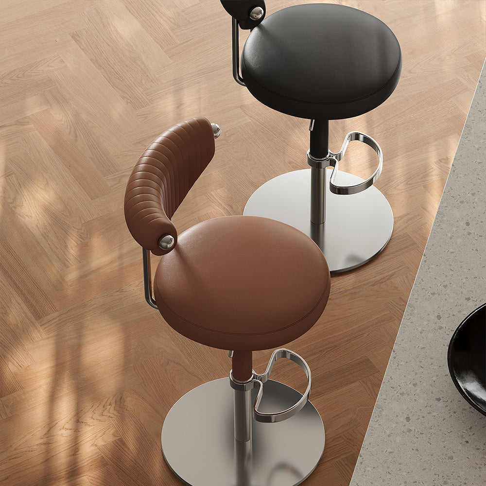 1 Piece Modern Adjustable Bar Stool with Geometric Woven Velvet Upholstery and Stainless Steel Base