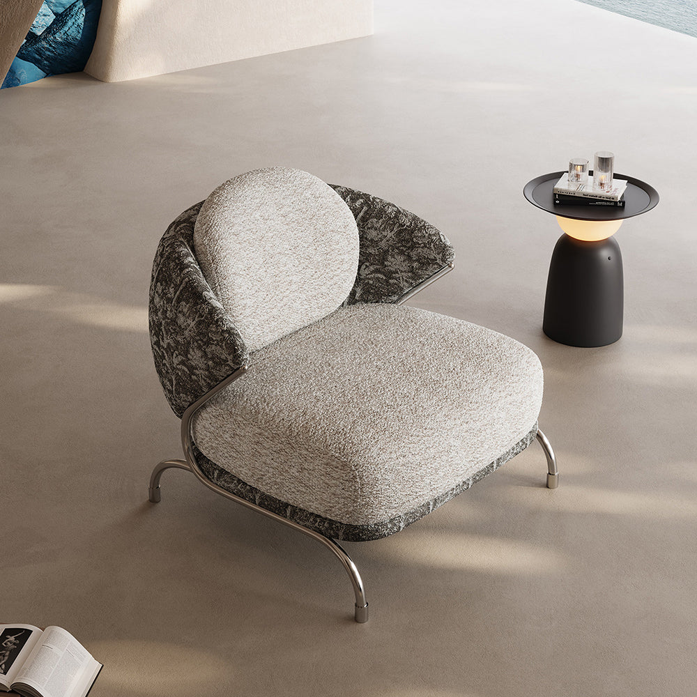 Modern Artistic Lounge Chair with Curved Back and Pattern Upholstered Accent Design