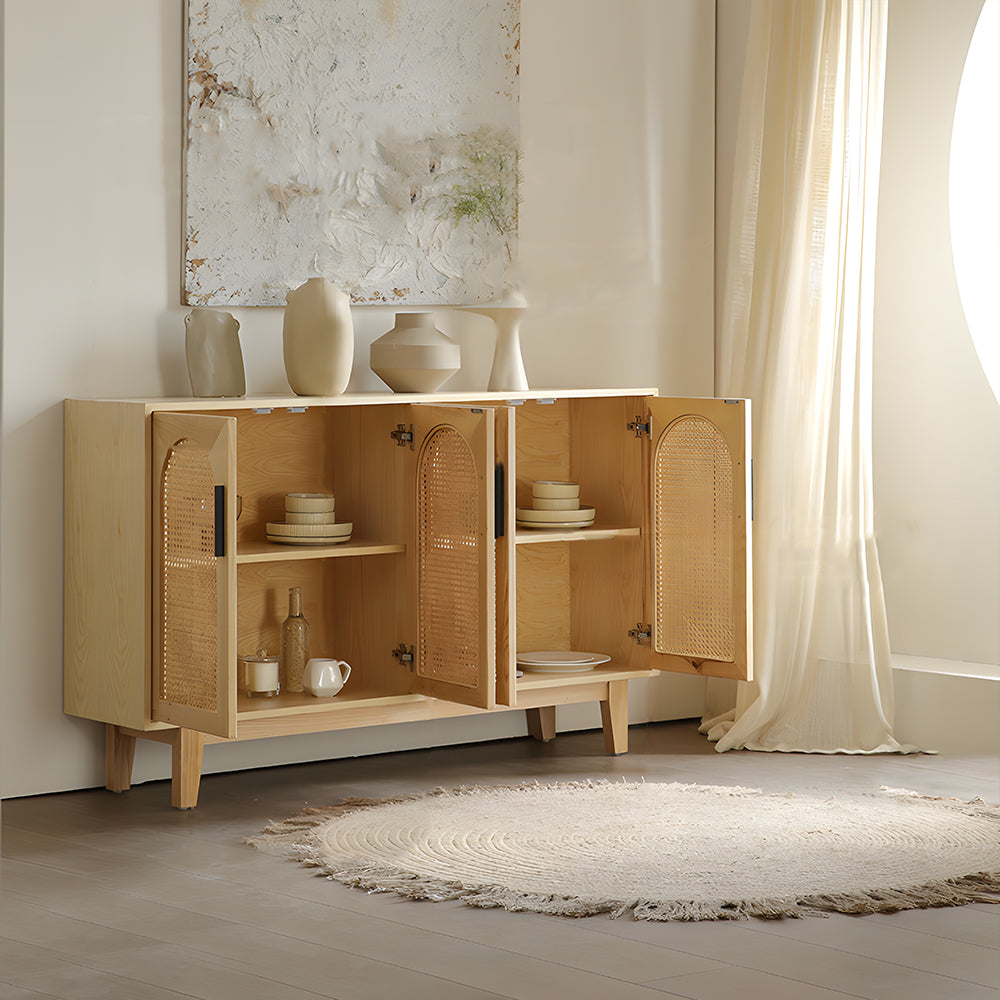 59'' Modern Cane Sideboard Cabinet Wooden Buffet Storage Cabinet with Woven Doors