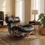 Load image into Gallery viewer, Rocking Lounge Chair with Black Cushions and Abstract Patterned Shell
