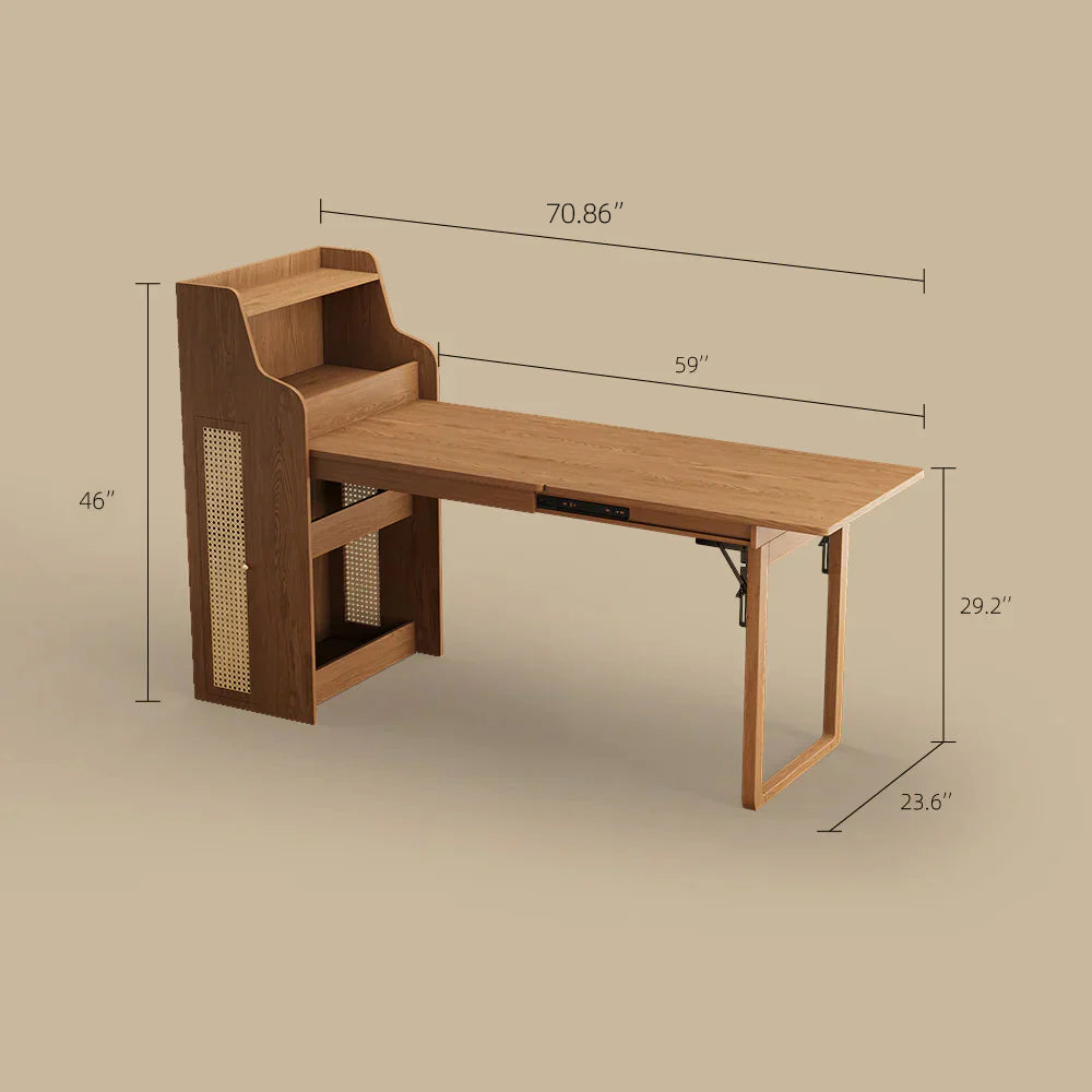 69" Rattan Cabinet Murphy Dining Table Set with USB Charging