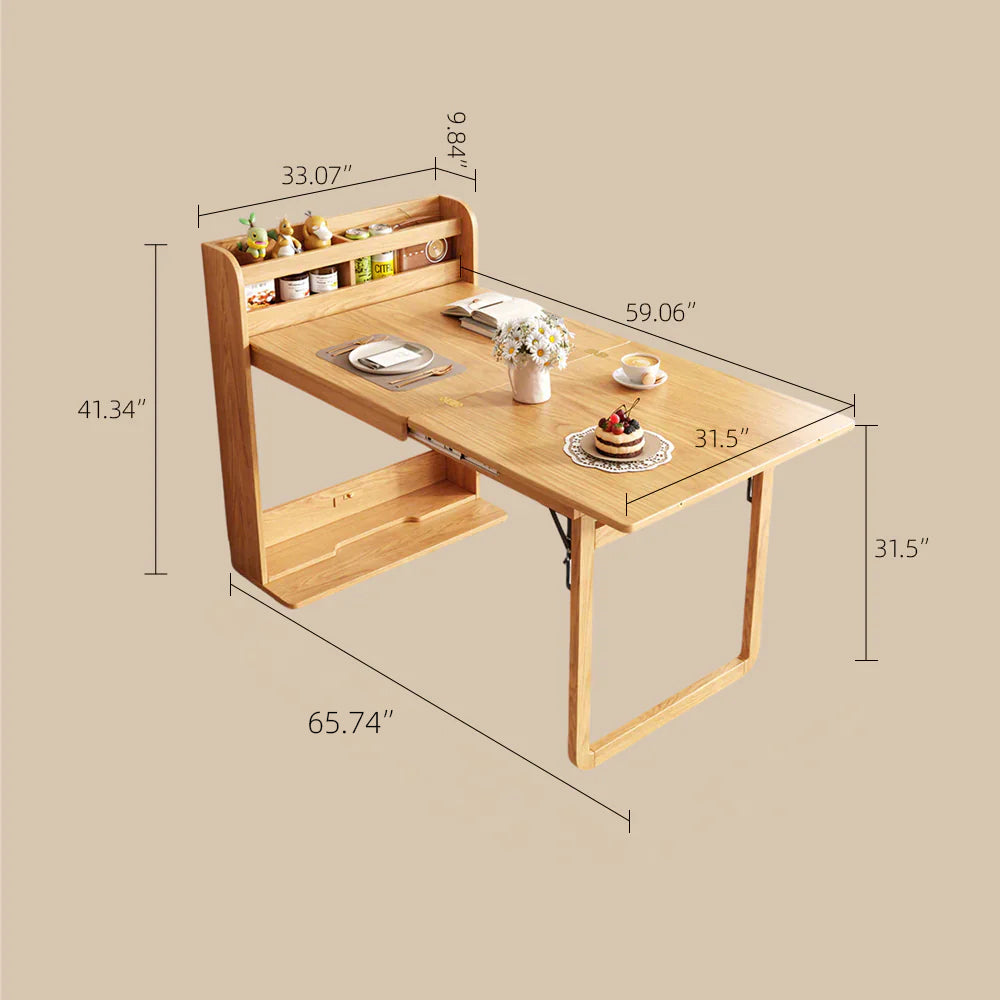 62" Wall-Side Murphy Foldable Dining Table with Integrated Shelf Storage