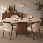 Load image into Gallery viewer, Oval Dining Table Solid Wood Walnut Veneer Base Scratch Resistant Sintered Stone Top Modern Stylish Design
