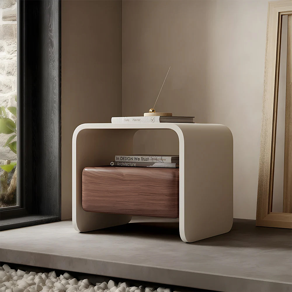 Sleek Modern Nightstand with Curved Edges Wooden Storage Drawer