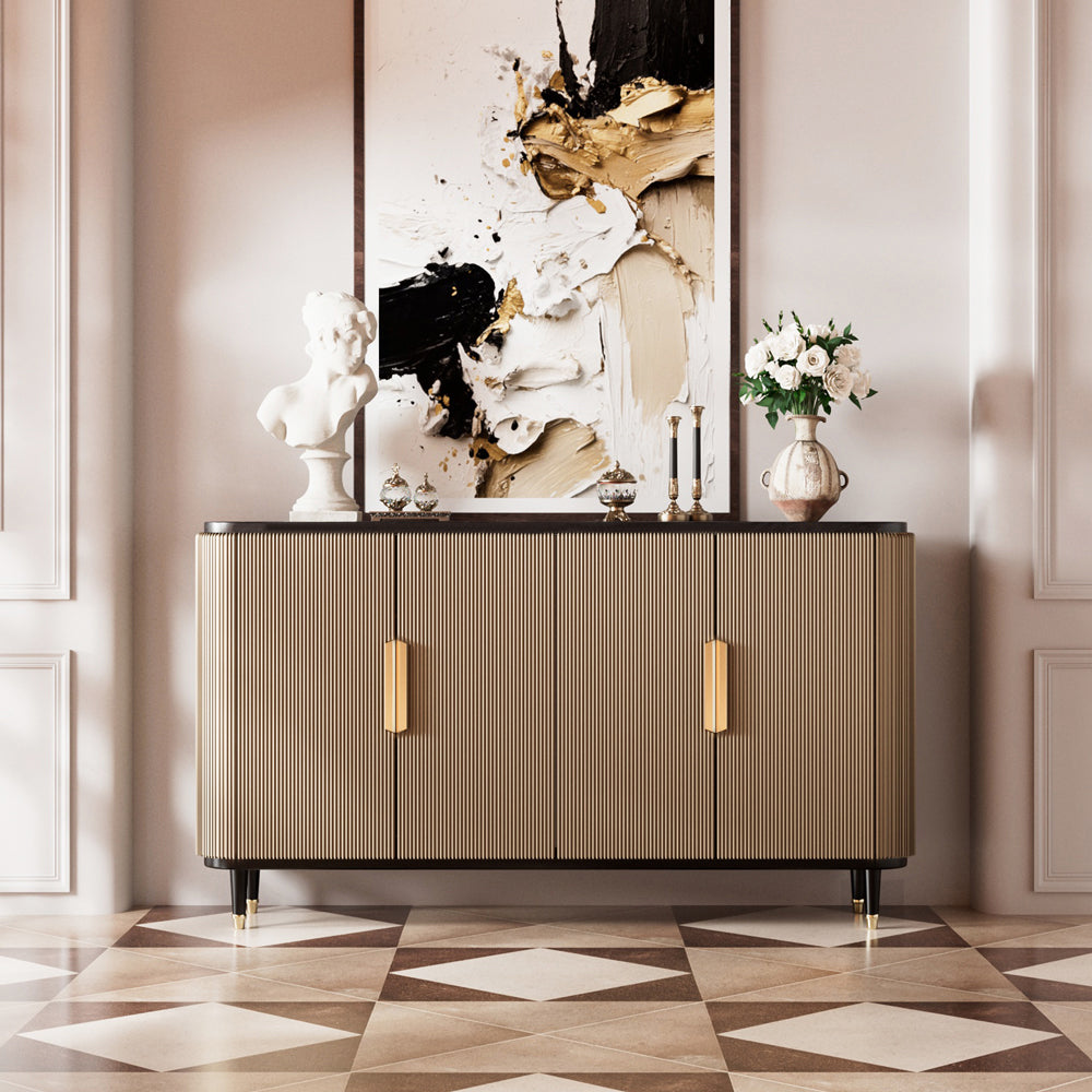 59'' Modern Luxury Elegant Gray and Gold Sideboard with Shelves