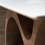 Load image into Gallery viewer, Modern Dining Table with Marble-Like Stone Top and Sculptural Wooden Base
