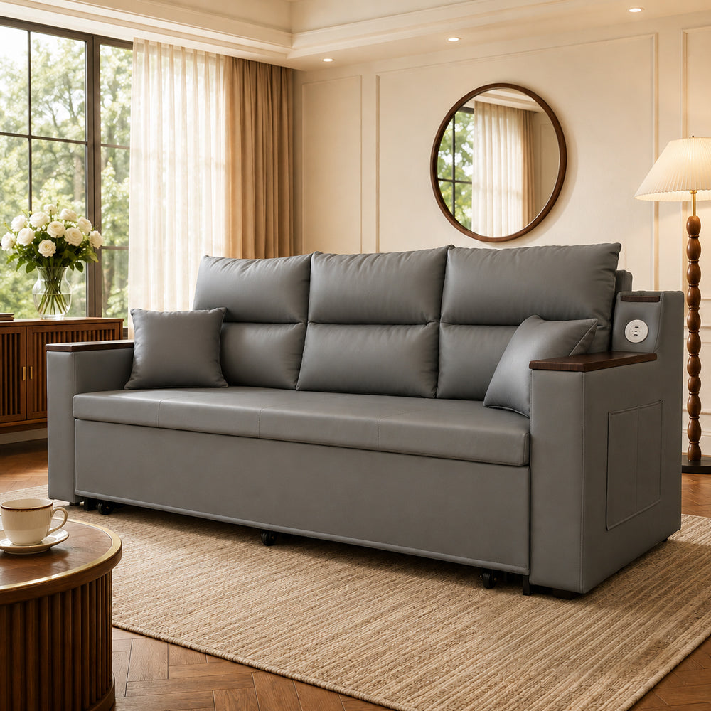83'' 3-Seater Pull-Out Sleeper Sofa with Storage & USB Port