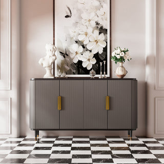 59'' Modern Luxury Elegant Gray and Gold Sideboard with Shelves