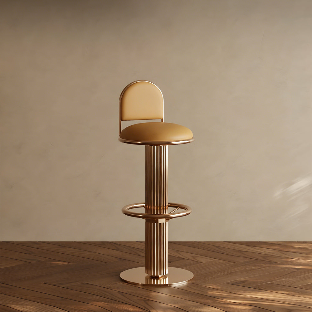 Modern Luxury Gold Swivel Bar Stool with Upholstered Seat and Fluted Pedestal Base 1 Piece