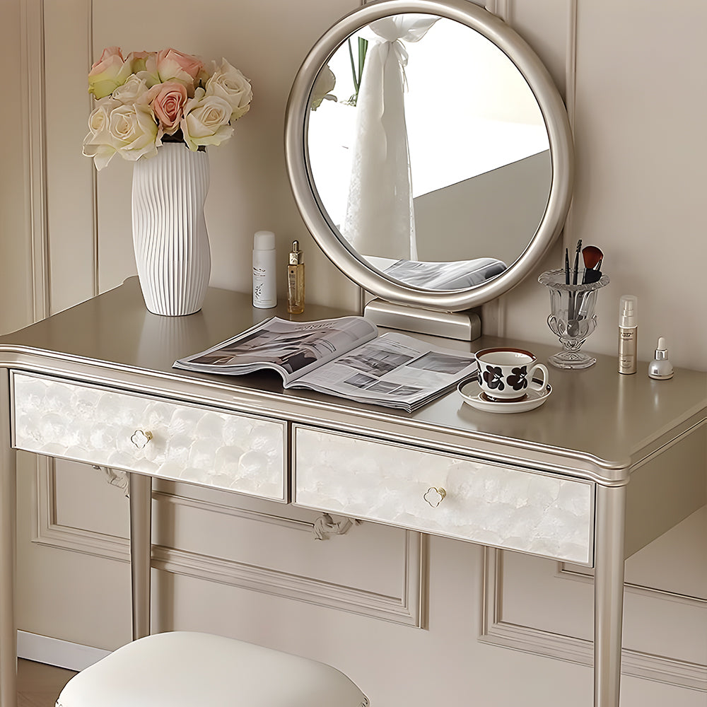 45.6'' Modern Luxury Vanity Desk Shell Inlay Finish Makeup Table with Mirror and Drawers